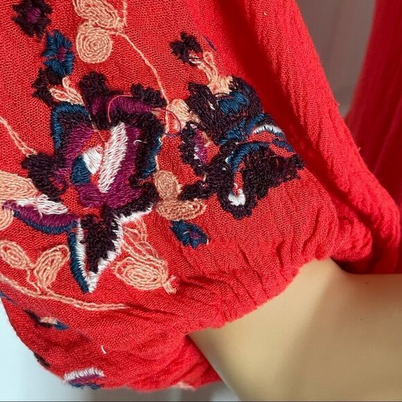 Free People Women’s Oxford Embroidered Mini Dress Red Combo Size Small - Picture 3 of 16